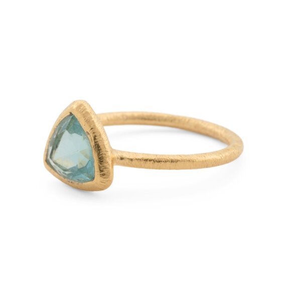 SHAANTI JEWELS  India 18k Gold Plated Sterling Silver Trillion Birthstone Ring - Picture 1 of 2